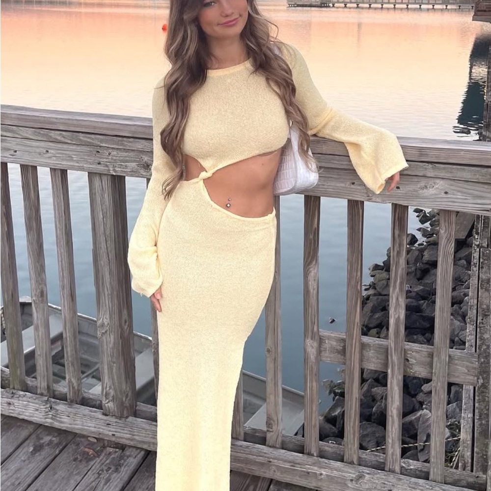 Beginning Boutique Yellow Cut-Out Maxi Dress